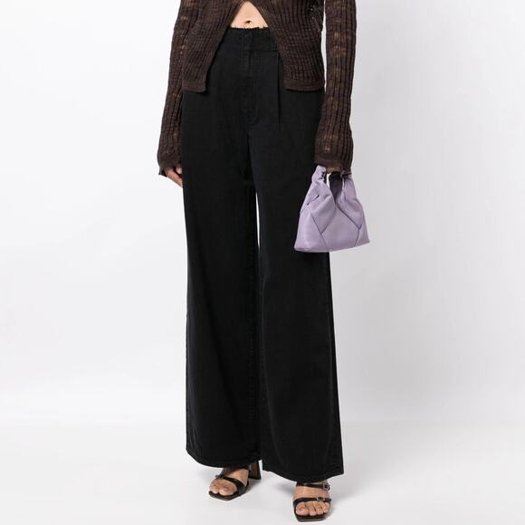 SLVRLAKE Taylor Wide Leg High Rise Pleated Jeans Distressed Frayed Waist - Picture 1 of 16
